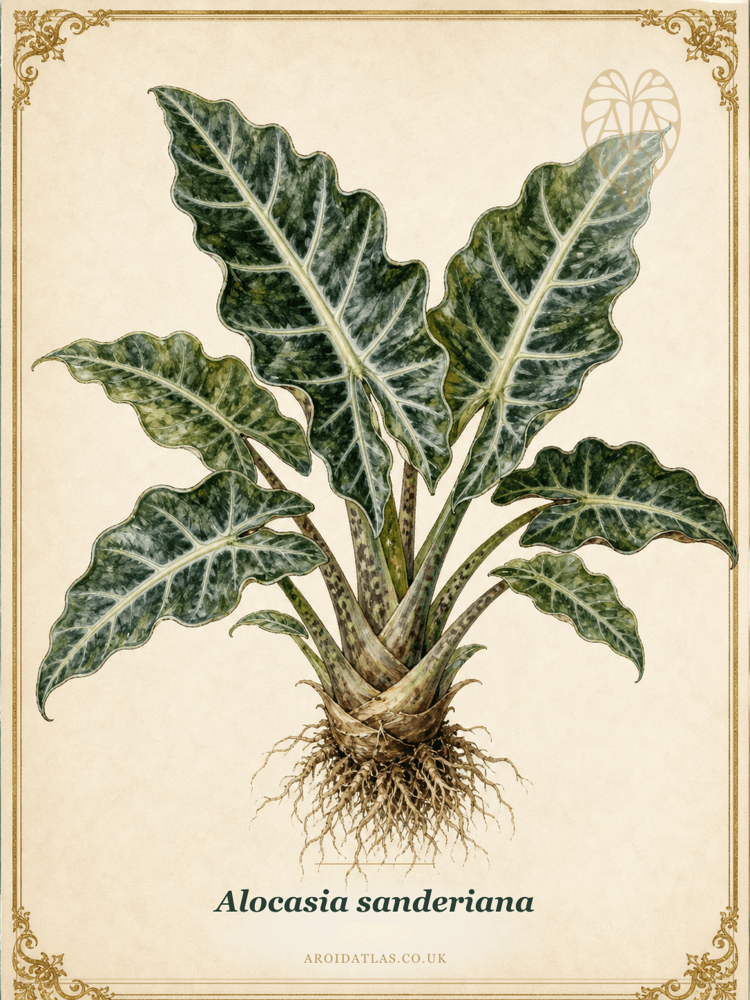 Botanical plate of Alocasia sanderiana