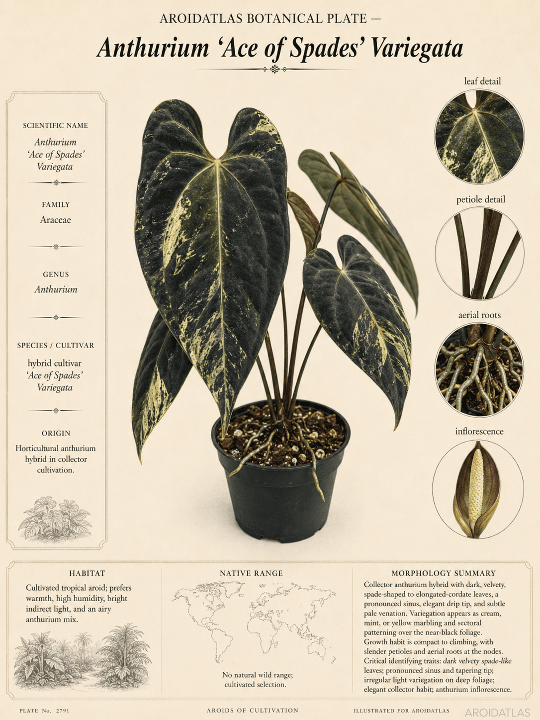 Anthurium 'Ace of Spades' Variegata