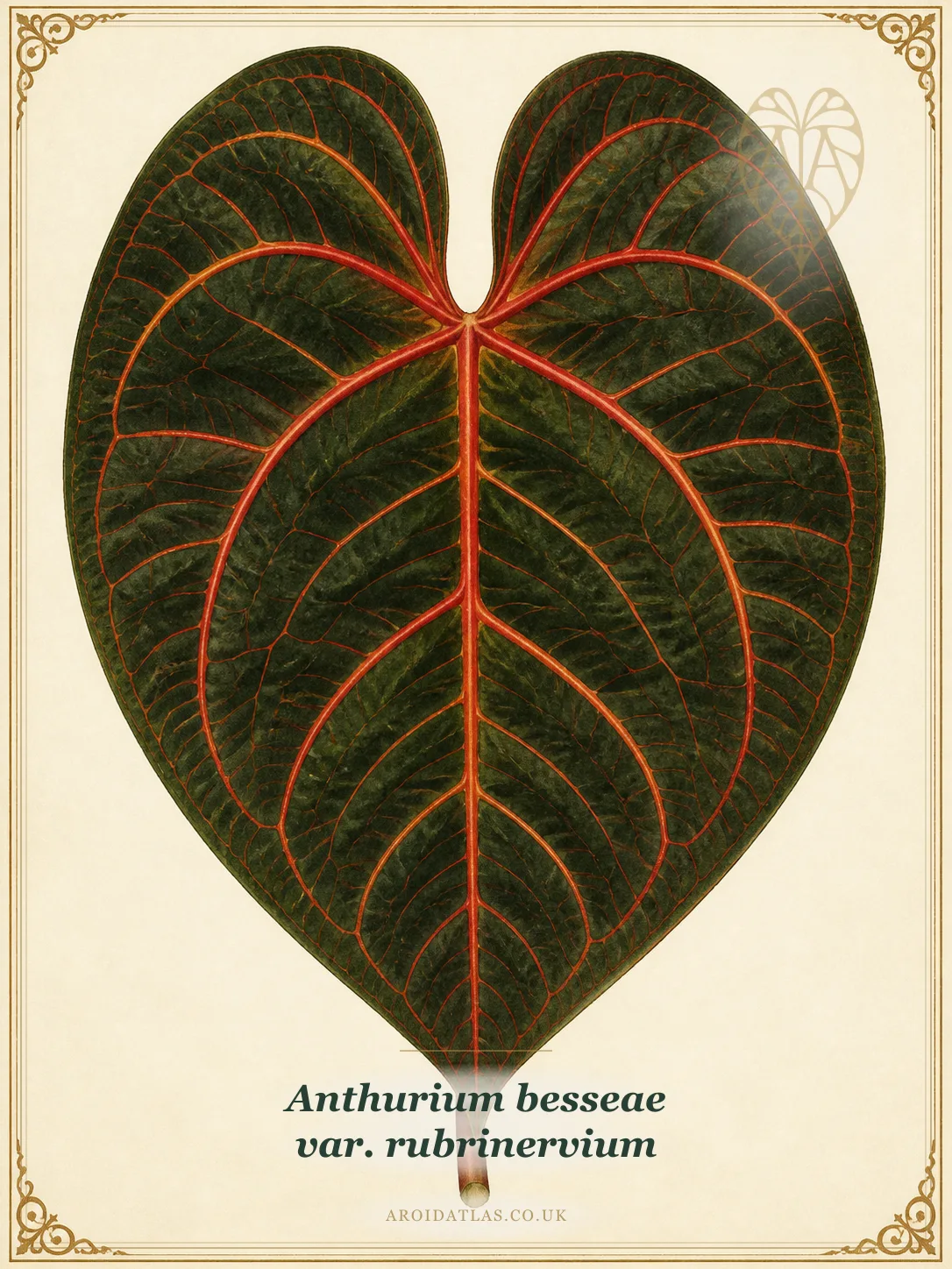 Anthurium besseae var. rubrinervium (Red-Vein Besseae Anthurium) botanical specimen illustration