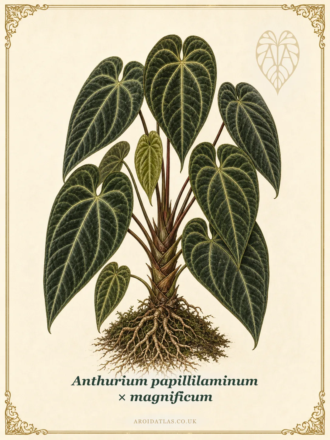 Anthurium papillilaminum × magnificum