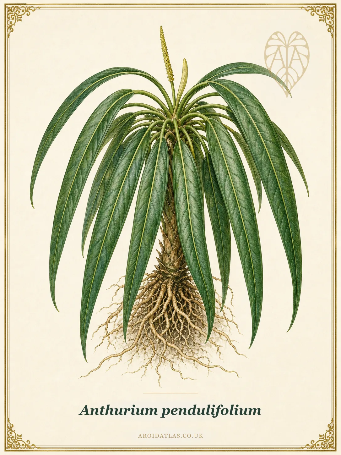 Anthurium pendulifolium (Pendant Leaf Anthurium) botanical specimen illustration