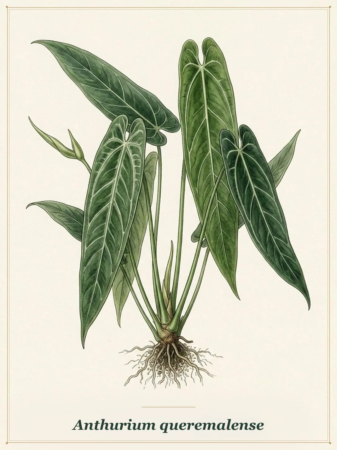 Anthurium queremalense (Queremal Velvet Anthurium) botanical illustration