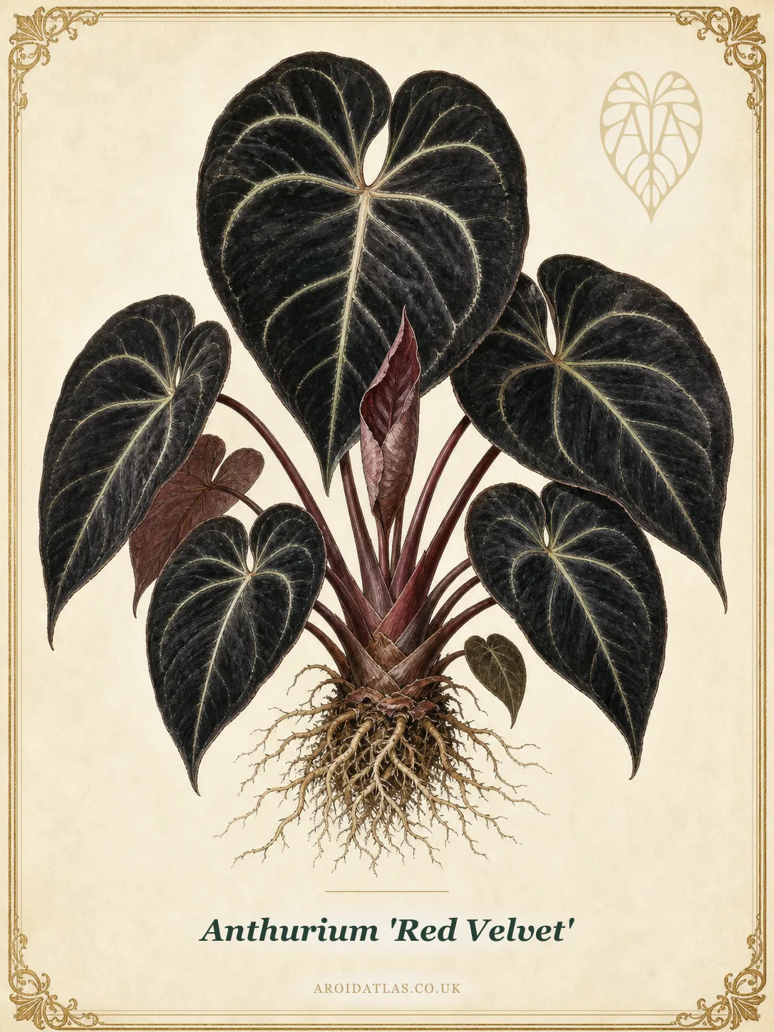 Anthurium 'Red Velvet' (Red Velvet Anthurium) botanical specimen illustration
