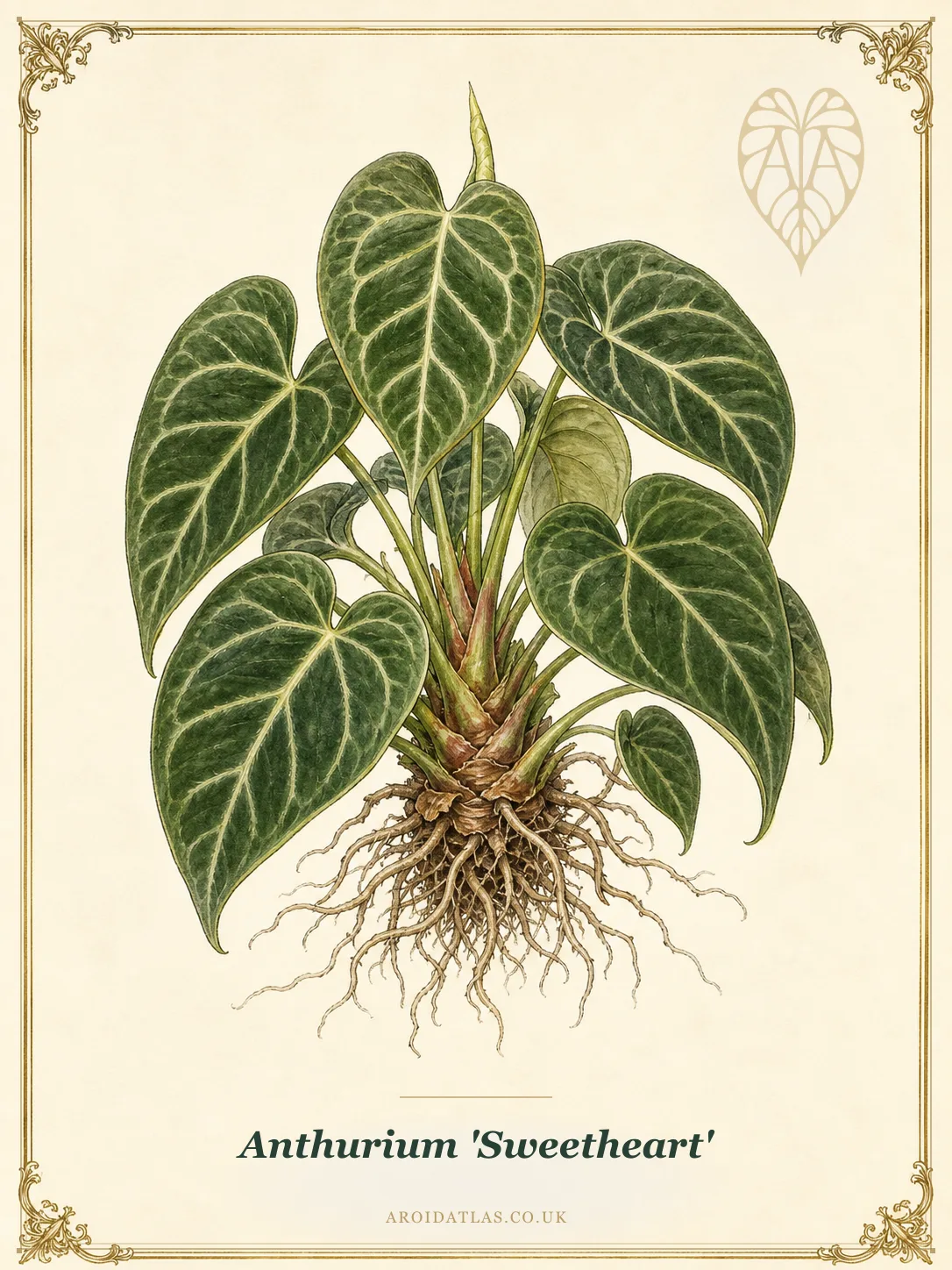 Anthurium andraeanum 'Sweetheart' (Sweetheart Anthurium) botanical illustration