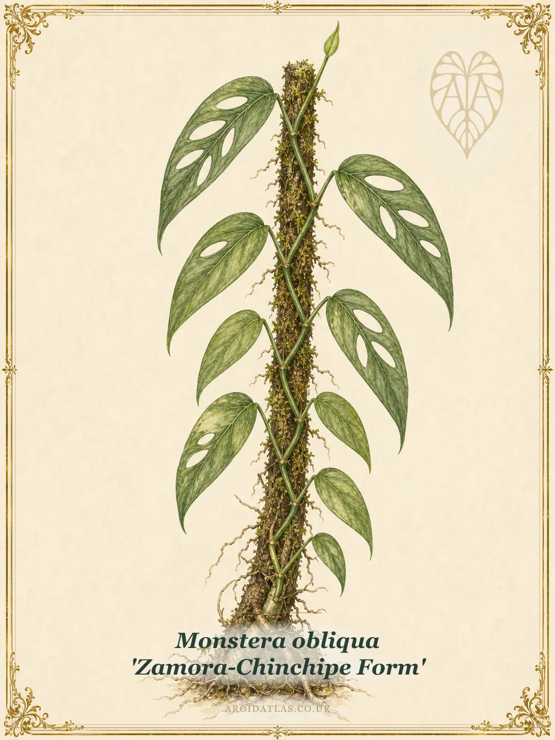 Botanical leaf study of Monstera obliqua 'Zamora-Chinchipe Form'