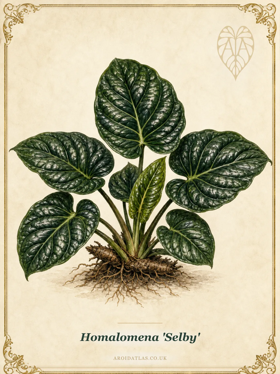 Homalomena 'Selby' (Selby Homalomena) botanical specimen illustration