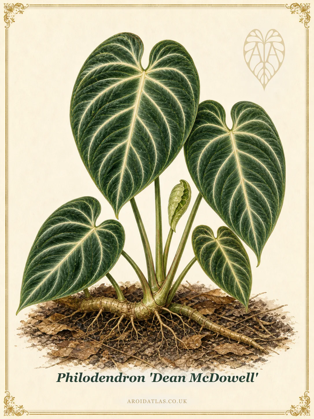 Philodendron 'Dean McDowell' (Dean McDowell Philodendron) botanical specimen illustration